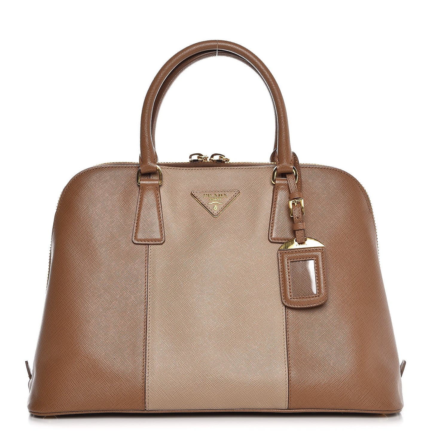 Saffiano Lux Bi-Color Promenade Tote Nocciolo Visone