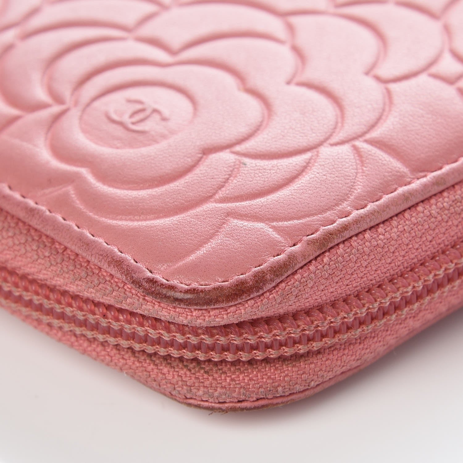 Chanel Lambskin Camellia Embossed Zip Around Large Gusset Wallet Pink 11 of 15
