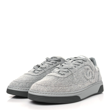 Chanel Wool Mixed Fibers Womens CC Sneakers 38 Light Grey 3 of 8