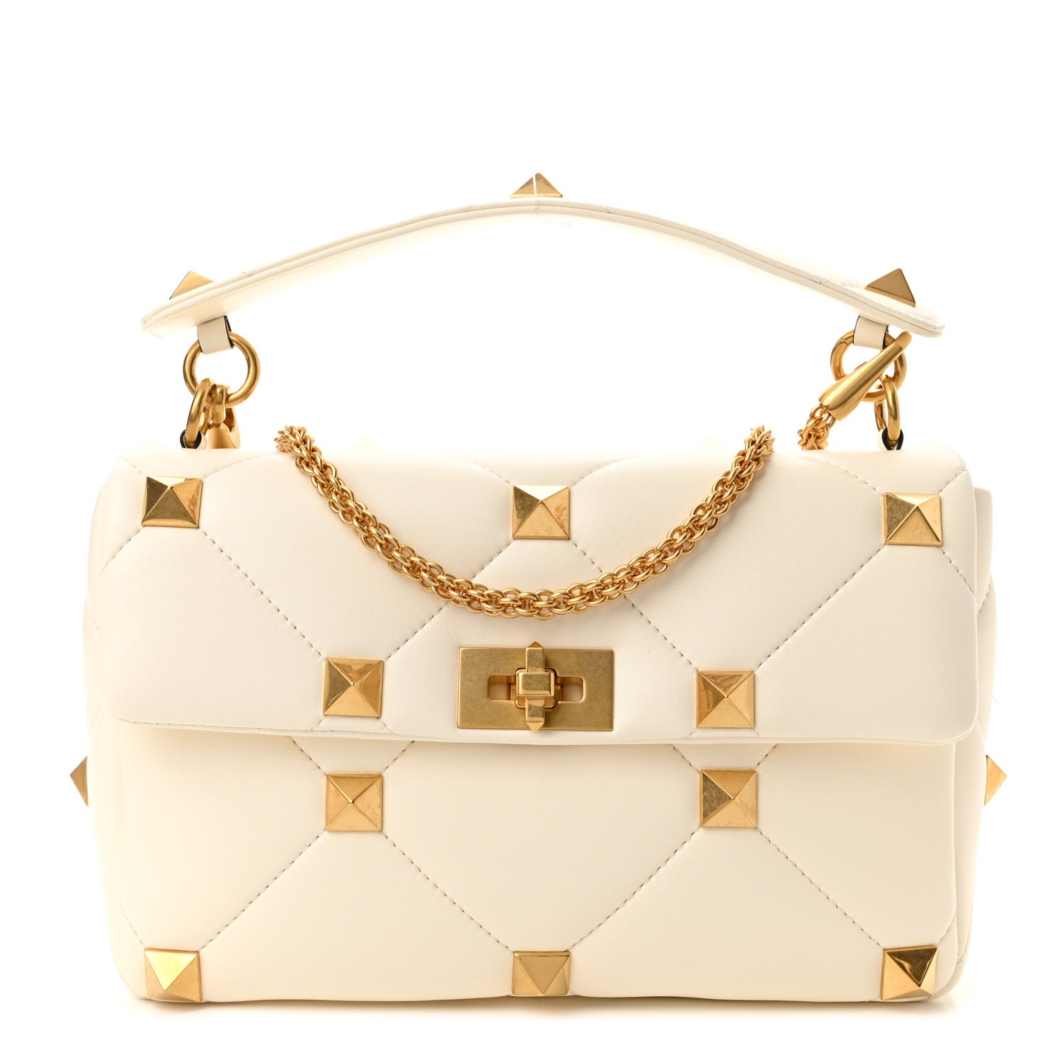 Valentino Garavani Nappa Large Roman Stud Shoulder Bag Ivory 1 of 9