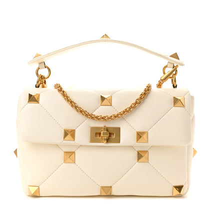Valentino Garavani Nappa Large Roman Stud Shoulder Bag Ivory 1 of 9