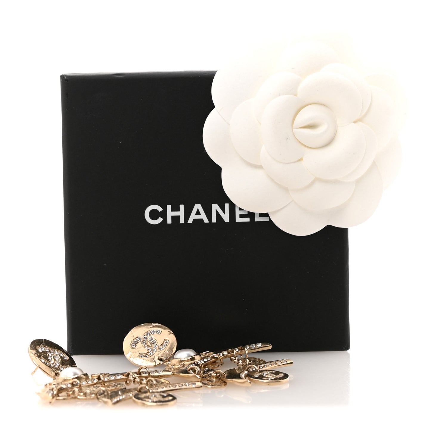 Crystal Pearl Coco Dangle Earrings Gold