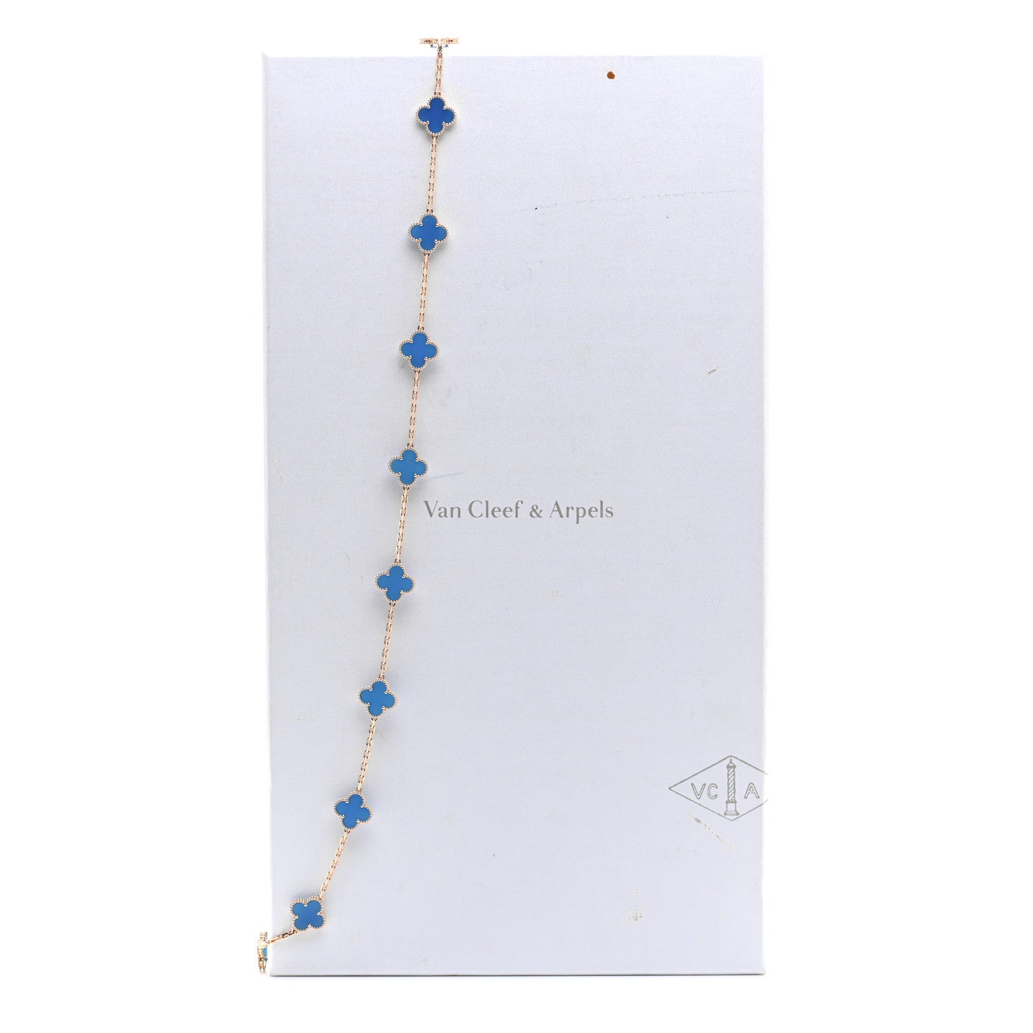 Van Cleef & Arpels 18K Yellow Gold Blue Agate 20 Motifs Vintage Alhambra Necklace 6 of 6