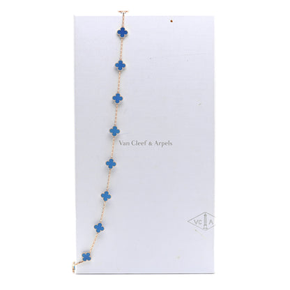 Van Cleef & Arpels 18K Yellow Gold Blue Agate 20 Motifs Vintage Alhambra Necklace 6 of 6