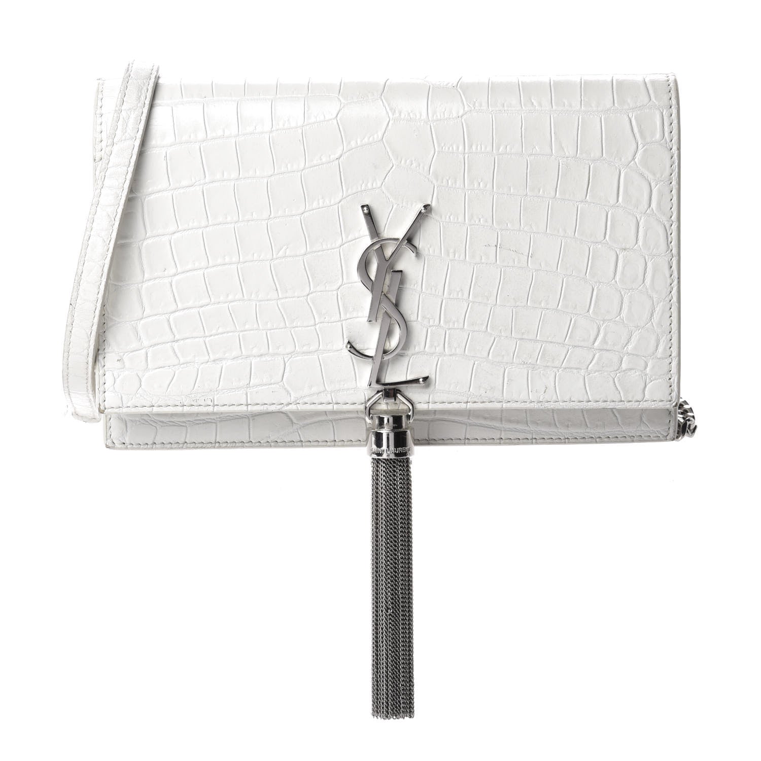 Saint Laurent Calfskin Crocodile Embossed Kate Monogram Tassel Chain Wallet Crema Soft 1 of 10