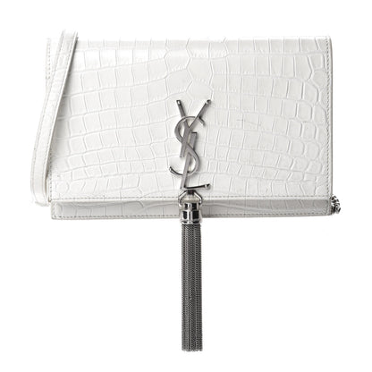 Saint Laurent Calfskin Crocodile Embossed Kate Monogram Tassel Chain Wallet Crema Soft 1 of 10