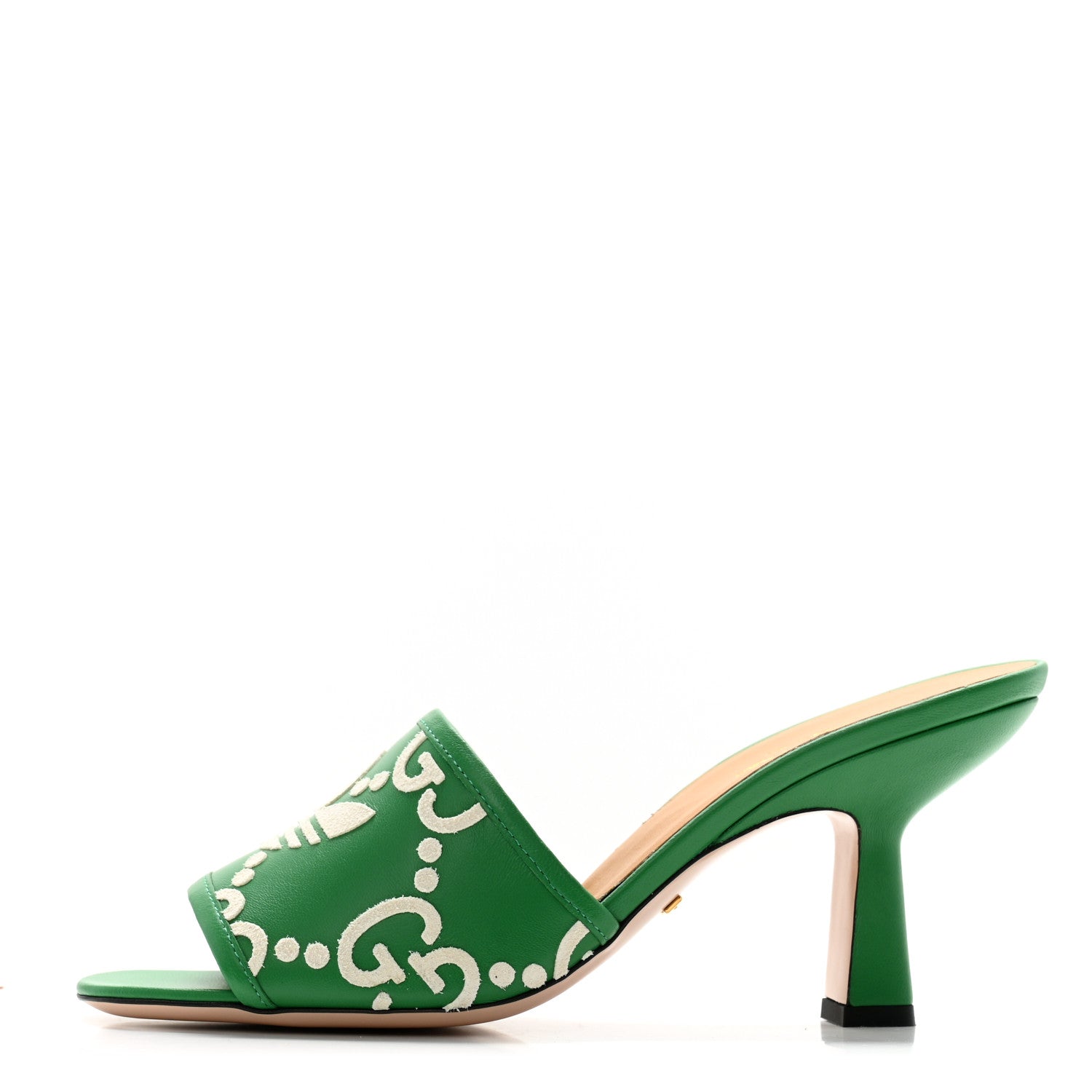Gucci X ADIDAS Nappa Charlotte Suede Monogram Jumbo GG Trefoil 75mm Slide Sandals 38 New Shamarock Ivoire 1 of 10