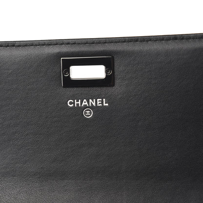 Chanel Aged Calfskin Chevron Quilted Reissue 2.55 Square Wallet On Chain WOC So Black 8 of 11