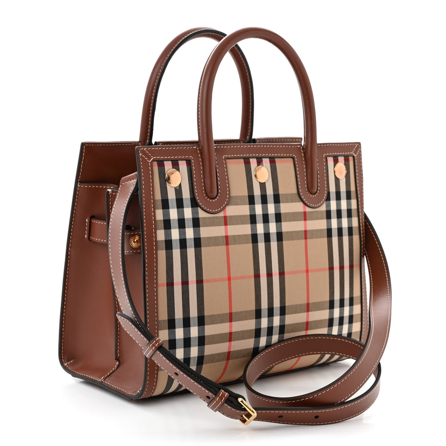 Calfskin Vintage Check Mini Two Handle Title Bag Archive Beige
