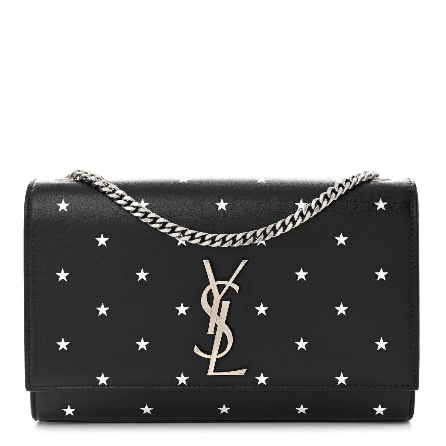 Calfskin Star Print Medium Monogram Kate Satchel Black