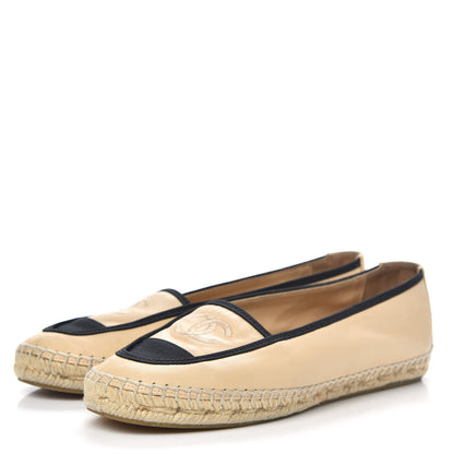 Chanel Lambskin Grosgrain CC Espadrilles 38 Beige Black 3 of 8