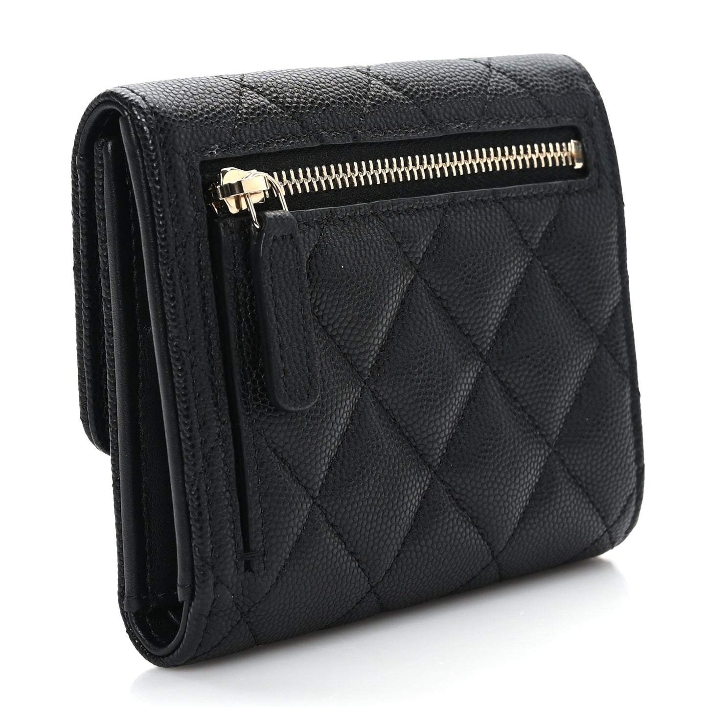Caviar Quilted Enamel Coco Casino Compact Flap Wallet Black