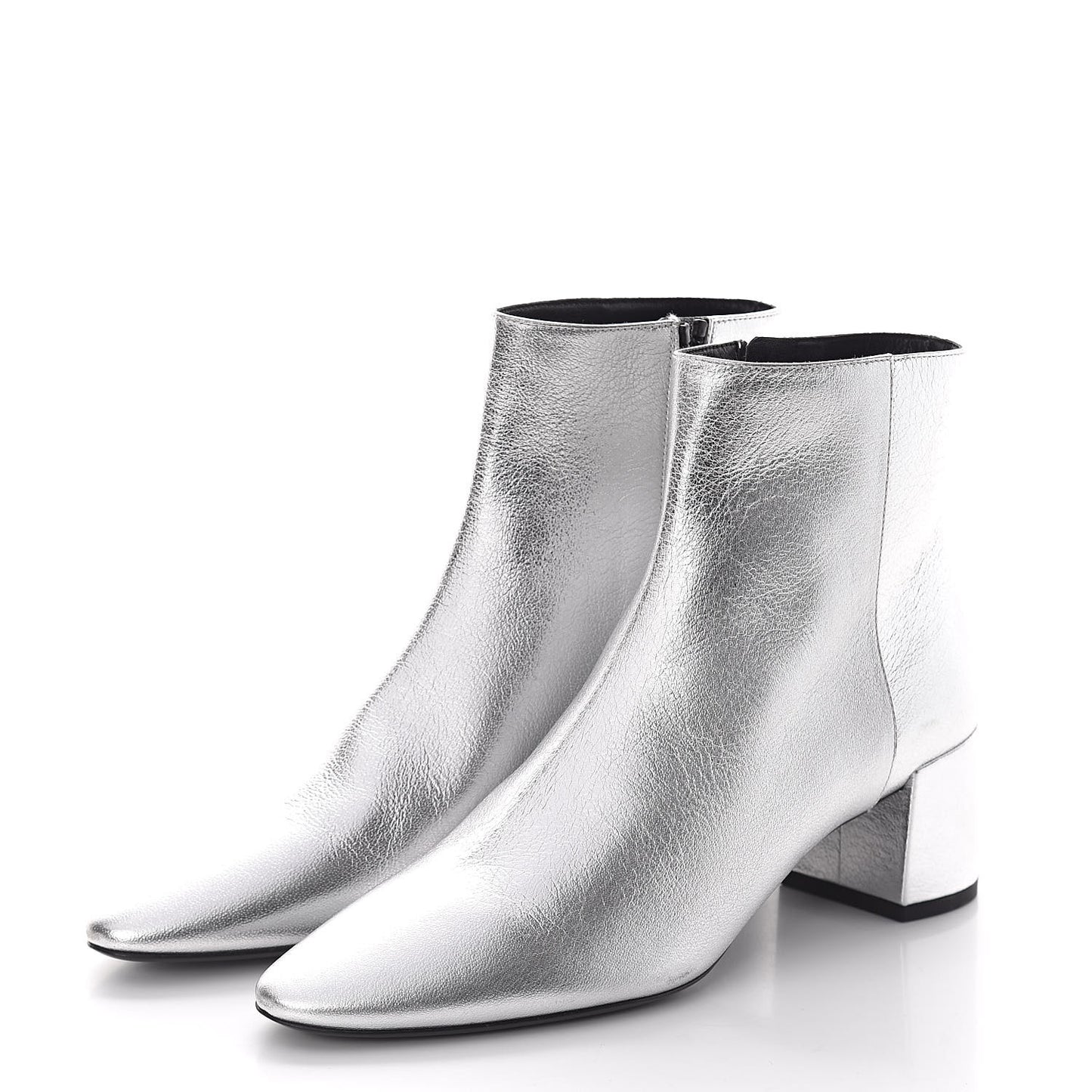 Metallic Calfskin Loulou 50 Ankle Booties 37 Silver