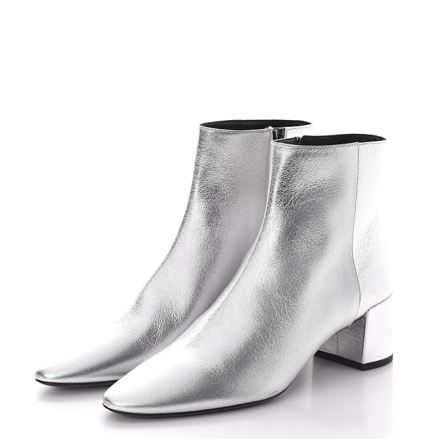 Saint Laurent Metallic Calfskin Loulou 50 Ankle Booties 37 Silver 3 of 8
