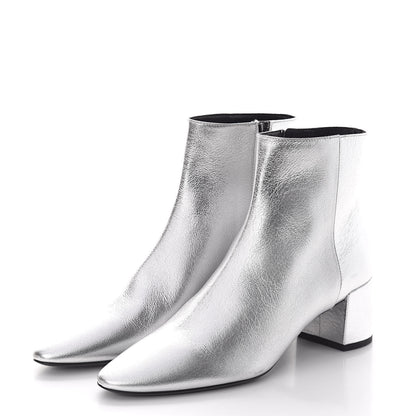 Saint Laurent Metallic Calfskin Loulou 50 Ankle Booties 37 Silver 3 of 8