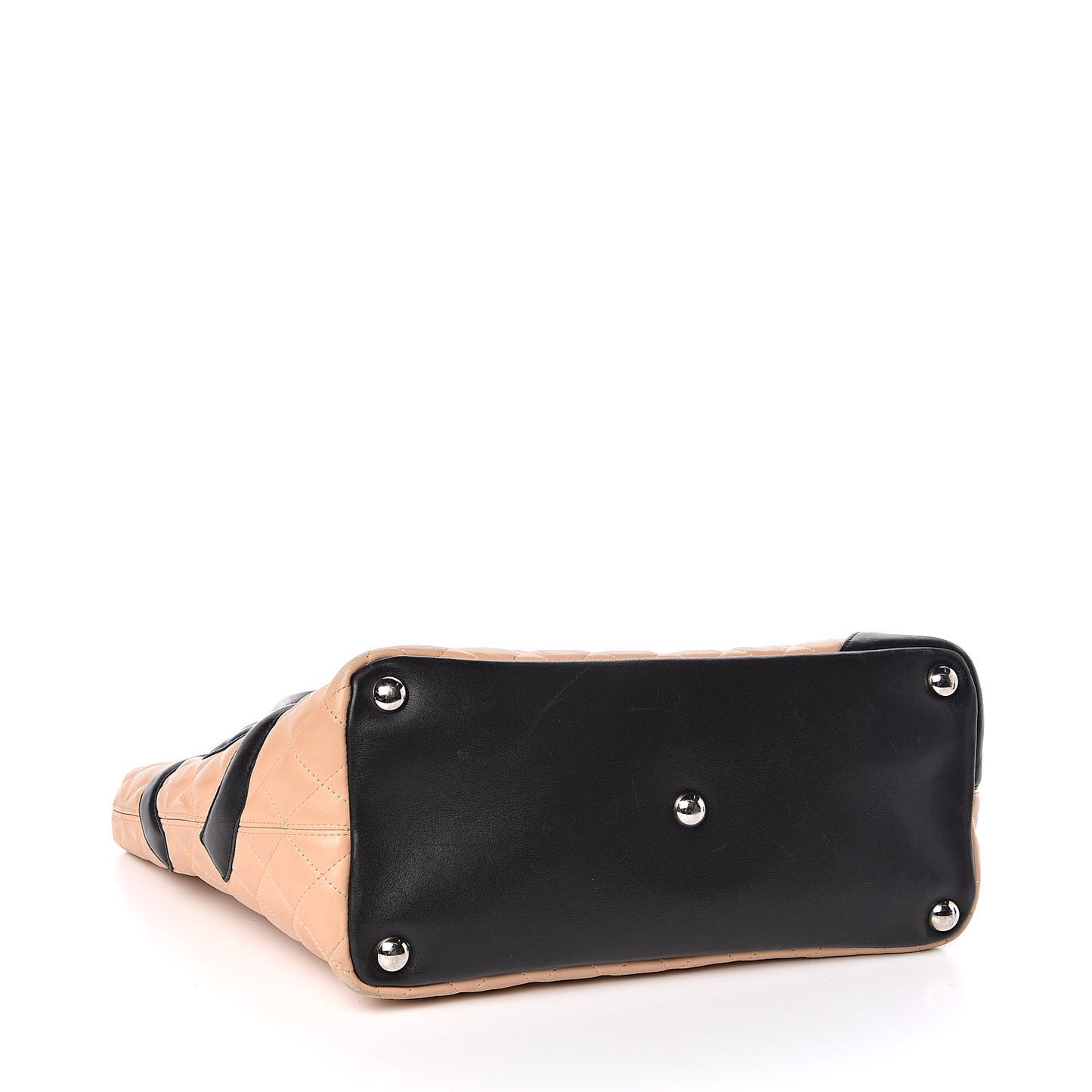 Calfskin Quilted Large Cambon Tote Beige Black