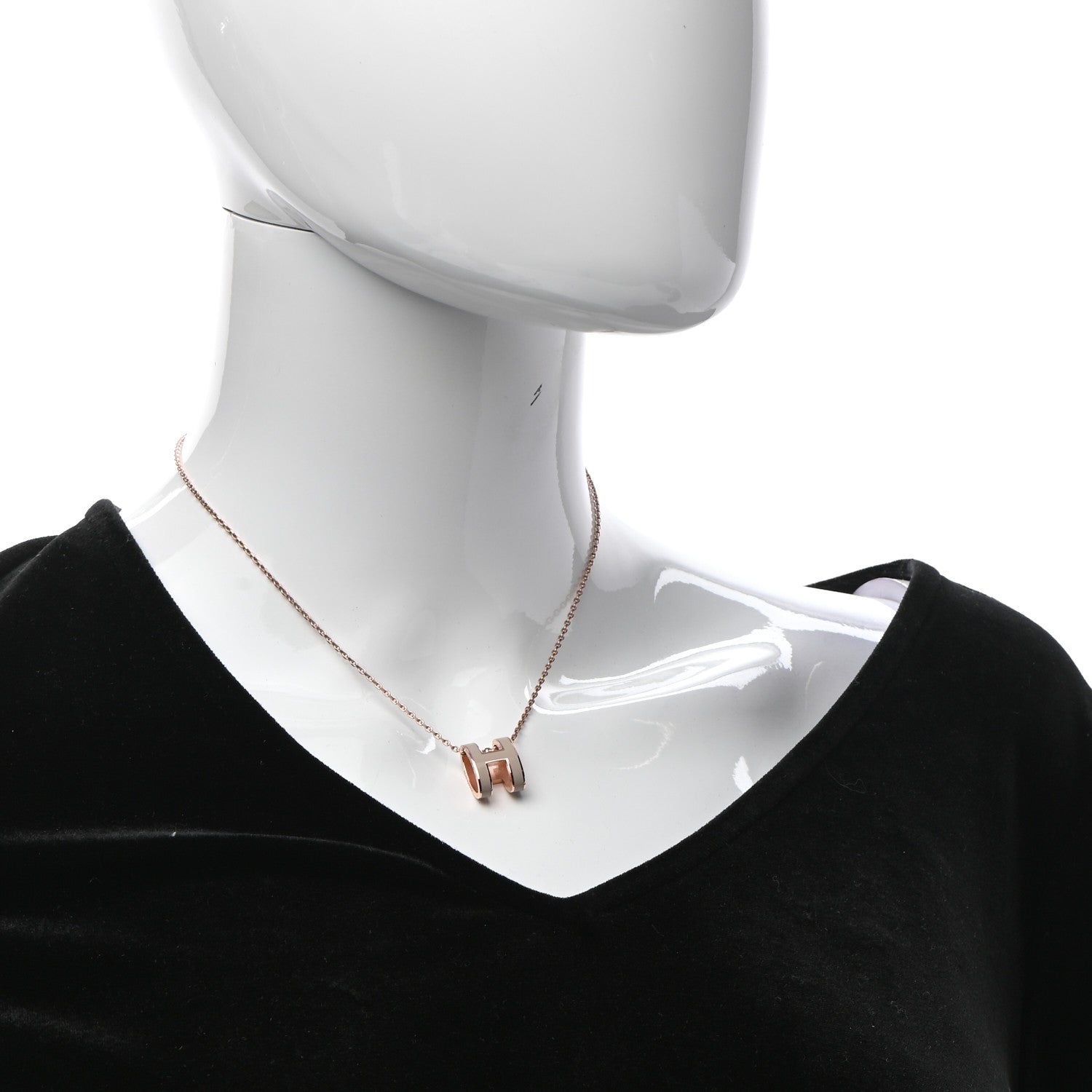 Hermes Lacquered Rose Gold Pop H Pendant Necklace Marron Glace 2 of 4