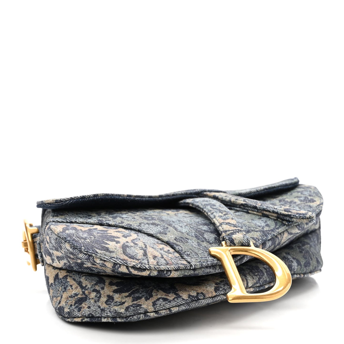 Denim Brocart Embroidered Saddle Bag Blue