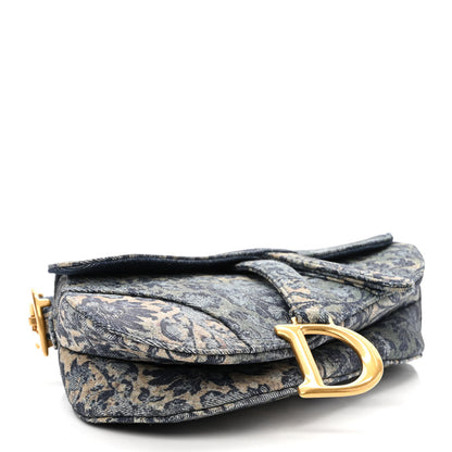 Christian Dior Denim Brocart Embroidered Saddle Bag Blue 4 of 10