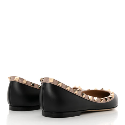 Valentino Garavani Calfskin Nappa Rockstud Ballerina Flats 37.5 Black Poudre 4 of 14