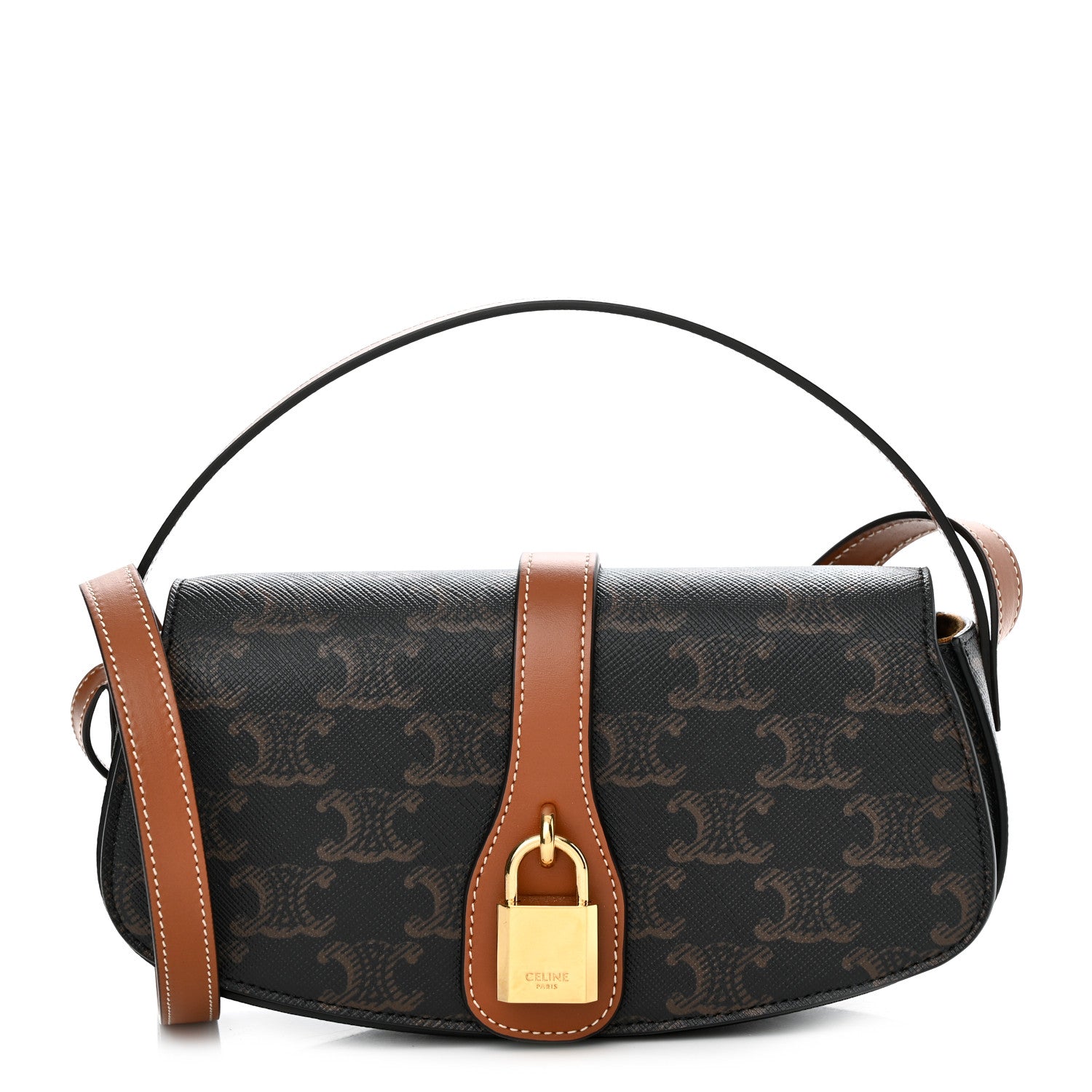 Celine Triomphe Canvas Calfskin Tabou Clutch on Strap Tan 1 of 10