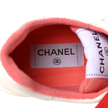 Chanel Grained Calfskin Fabric Womens Logo Sneakers 38 White Red 7 of 9