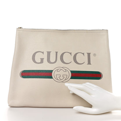 Gucci Pebbled Calfskin Medium Logo Portfolio Clutch White 2 of 8