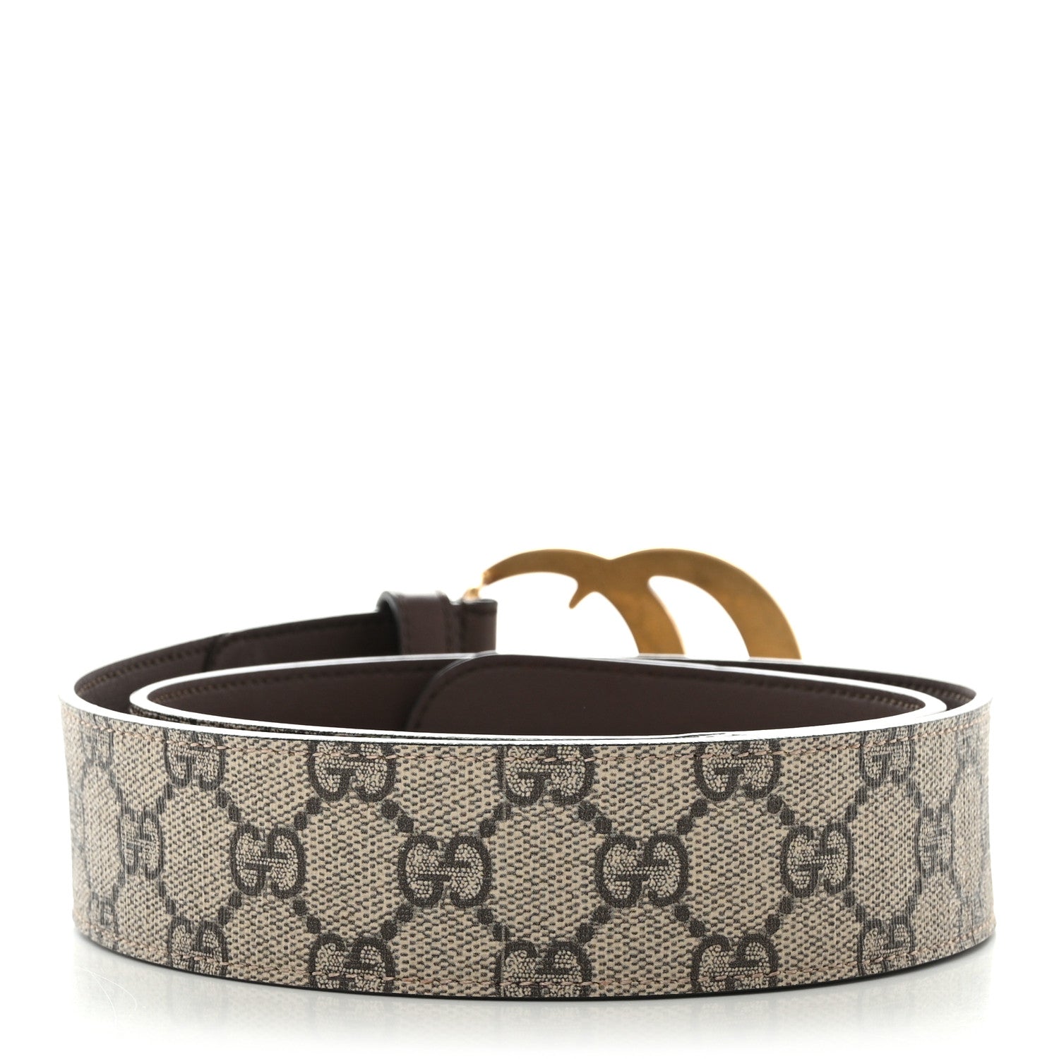 Gucci GG Supreme Monogram Matte Plutone Calfskin Double G 40mm Belt 85 34 Beige Ebony New Acero 2 of 6