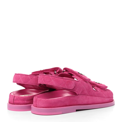 Chanel Suede Calfskin Velcro Dad Sandals 37 Pink 4 of 9