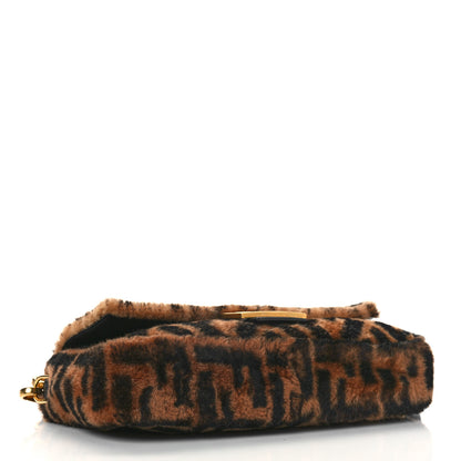 Fendi Shearling Vitello Dolce Macro FF 1974 Baguette Tobacco Black 4 of 8