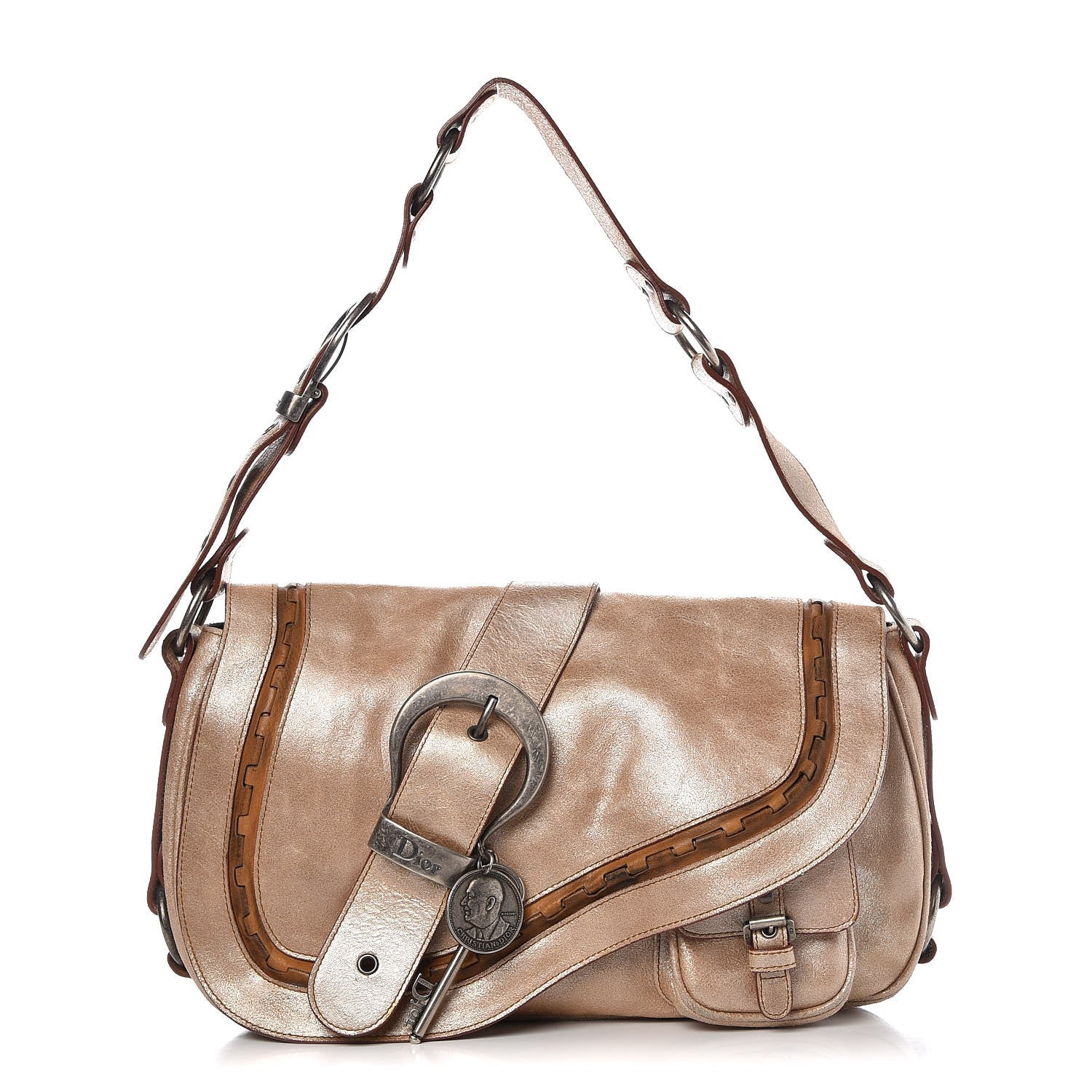Christian Dior Metallic Calfskin Medium Gaucho Double Saddle Bag Bronze 1 of 13