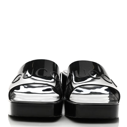 Gucci Rubber Gucci Logo Womens Platform 20/60mm Slide Sandals 38 Black 2 of 8