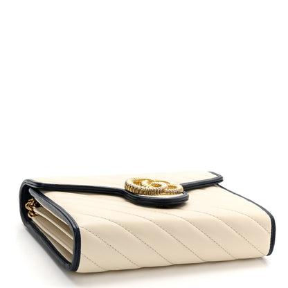 Gucci Vintage Effect Calfskin Matelasse Diagonal Torchon GG Marmont Chain Wallet Mystic White Blue Agata 4 of 11