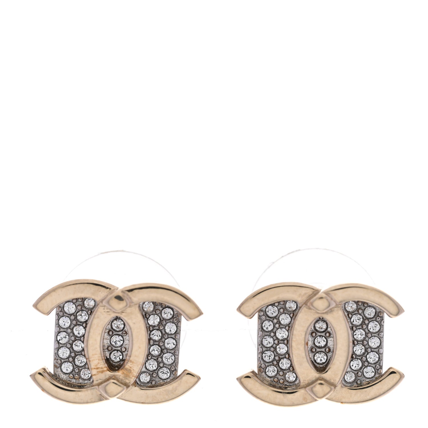 Chanel Crystal CC Square Earrings Gold 1 of 4