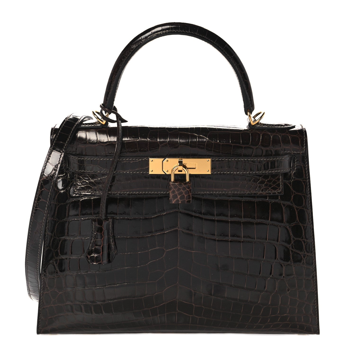 Hermes Shiny Niloticus Crocodile Kelly Sellier 28 Macassar 1 of 38