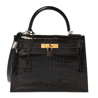 Hermes Shiny Niloticus Crocodile Kelly Sellier 28 Macassar 1 of 38