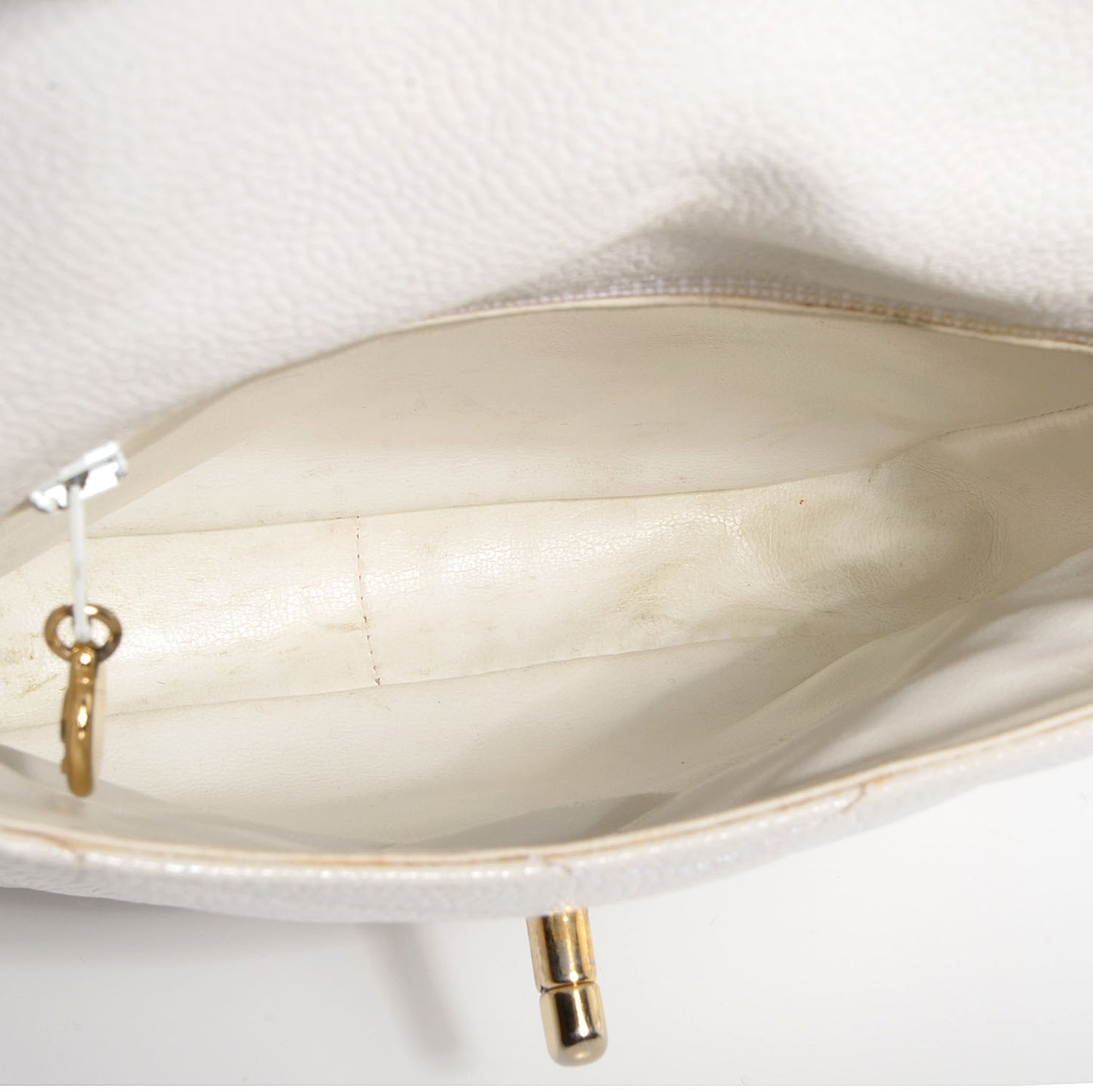 Caviar Chevron Shoulder Flap Bag White
