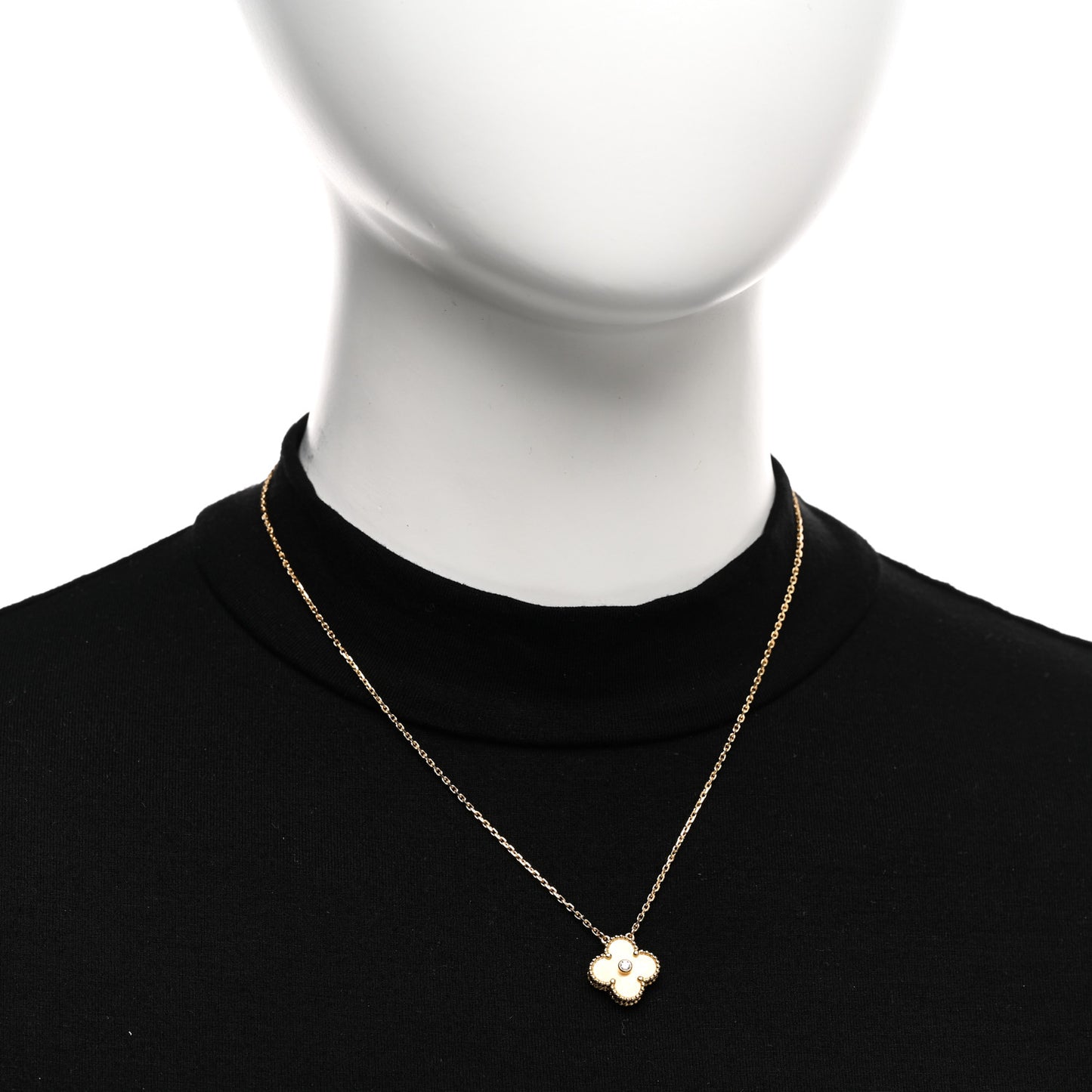 18K Yellow Gold Diamond Yellow Mother of Pearl Vintage Alhambra Pendant Necklace