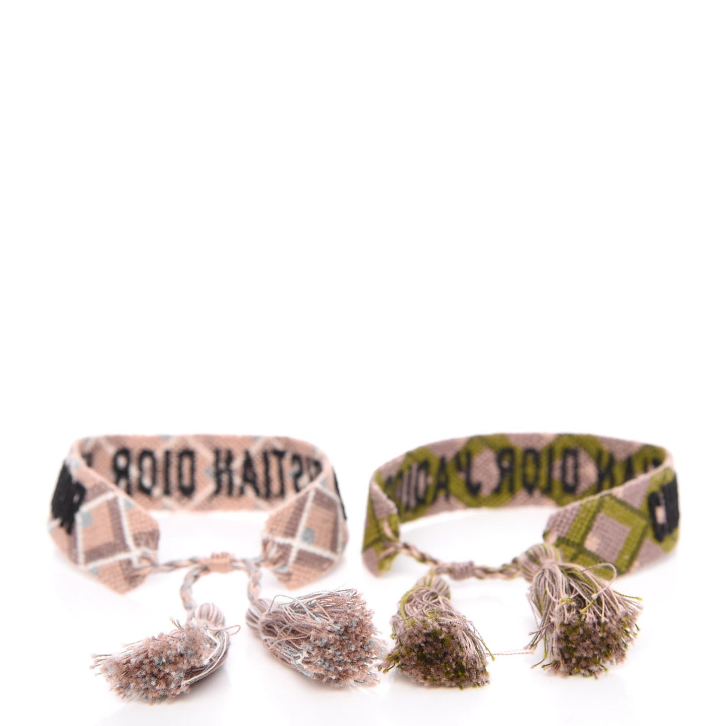 Woven Cotton J'Adior Friendship Bracelet Set Green Pink