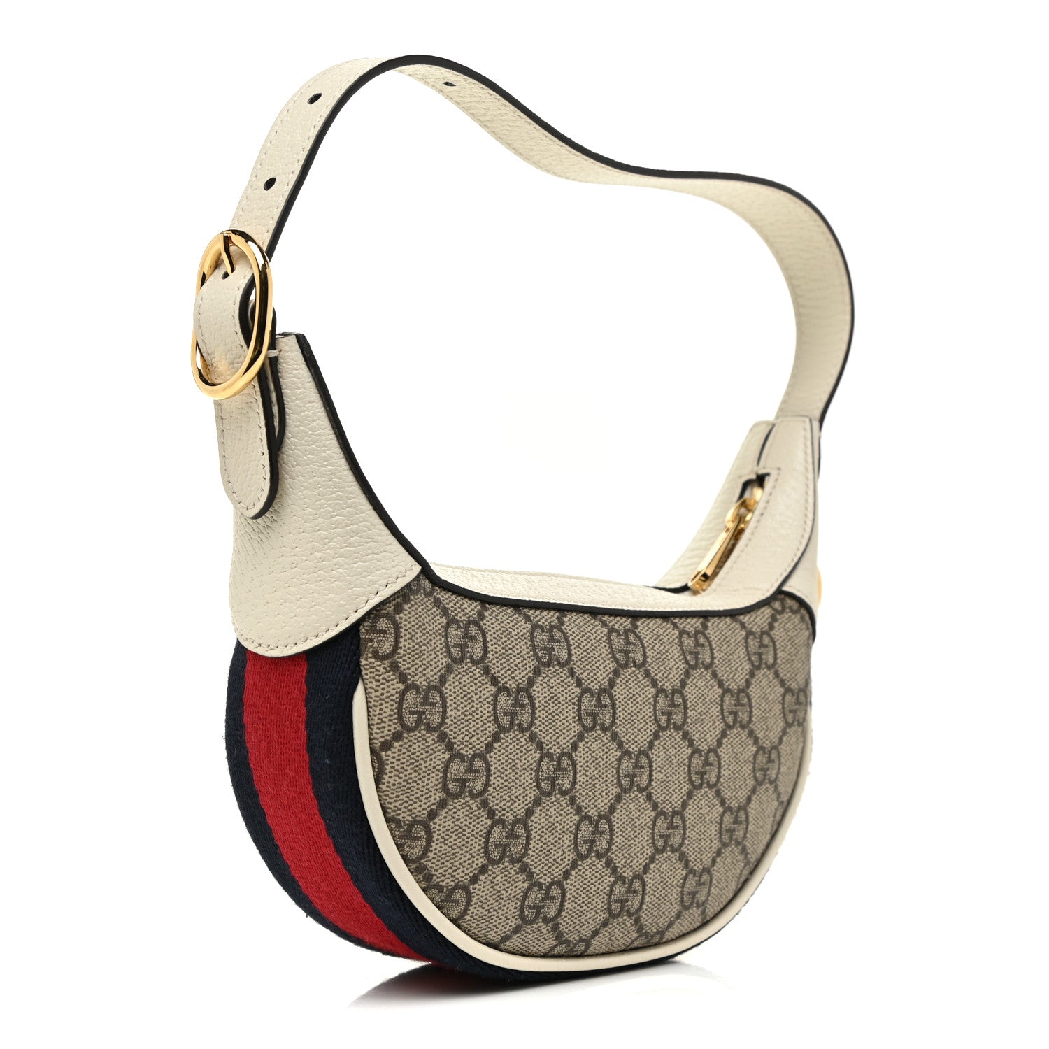 Gucci GG Supreme Monogram Textured Dollar Calfskin Web Mini Ophidia Half Moon Hobo Beige Ebony Mystic White 2 of 10