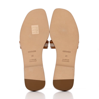 Hermes Calfskin Canvas Oran Sandals 40 Noisette Beige Dore 5 of 9