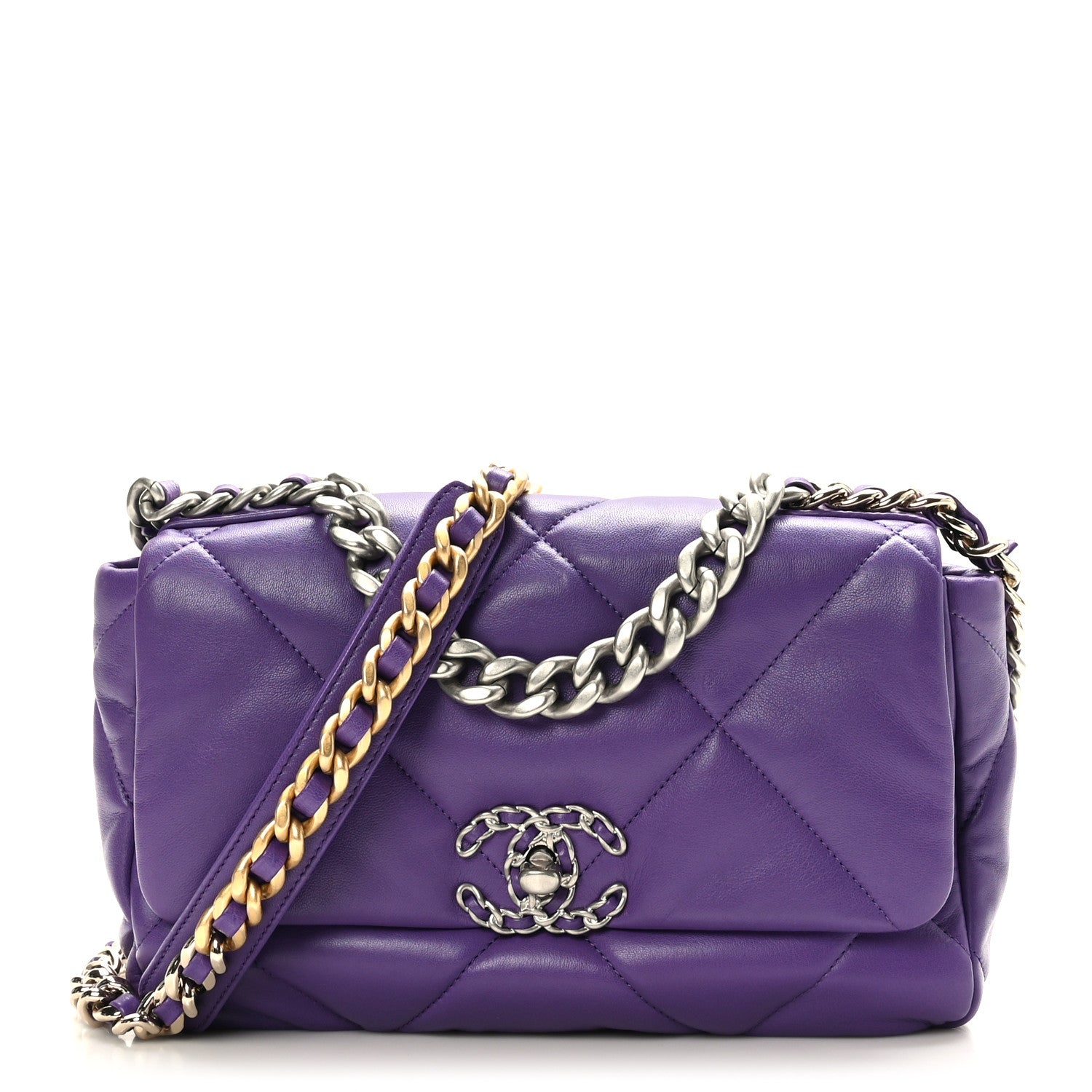 Chanel Goatskin Quilted Medium Chanel 19 Flap Violet Purple 1 of 9