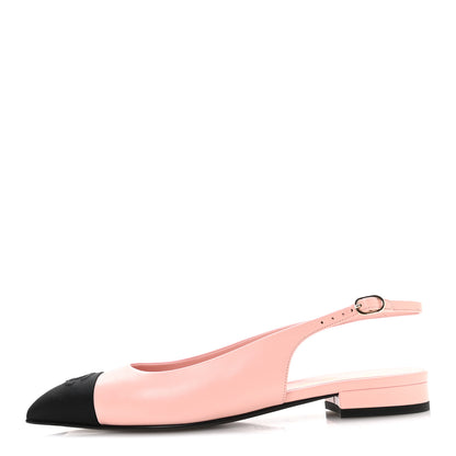Chanel Goatskin Grosgrain Pointed Toe CC Slingback Flats 39 Pink Black 1 of 9