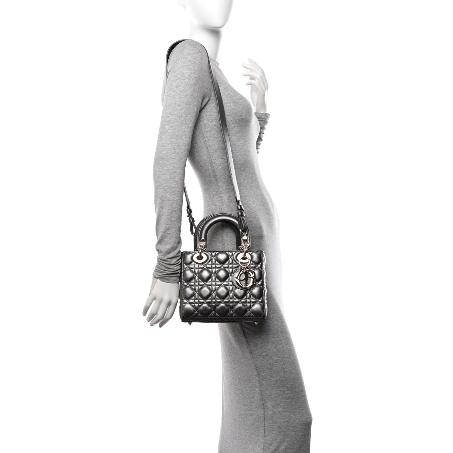 Metallic Grained Calfskin Cannage Small My ABC Lady Dior Gunmetal