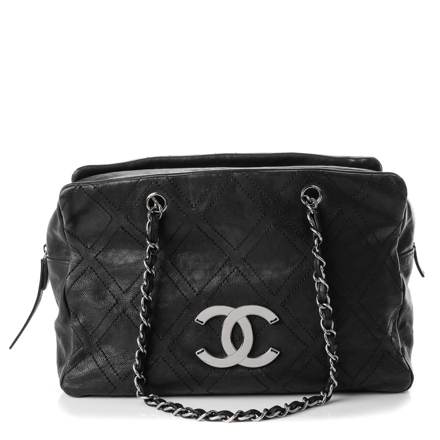 Calfskin Large Diamond Stitch Tote Black