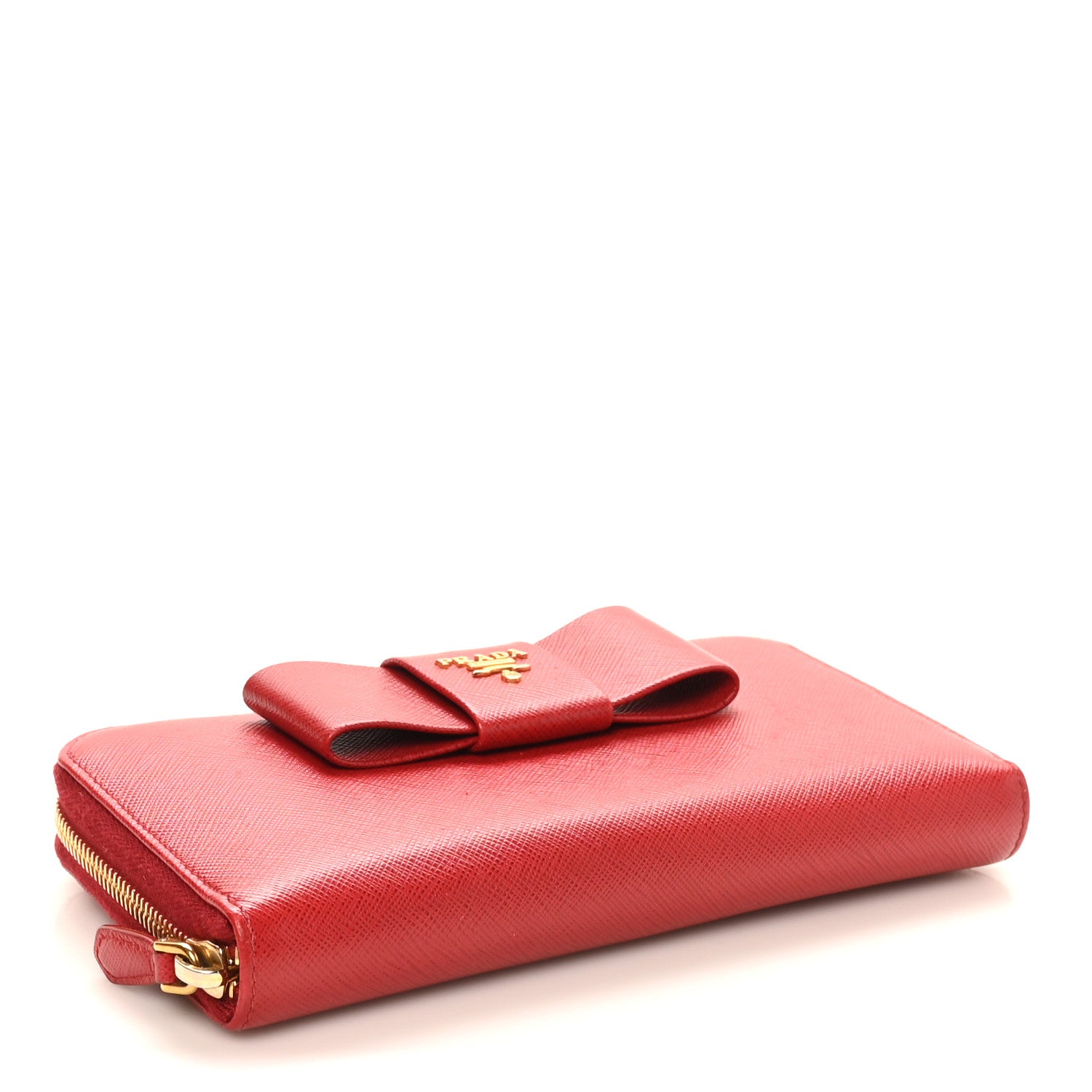 Prada Saffiano Fiocco Bow Zip Around Wallet Fuoco 4 of 8