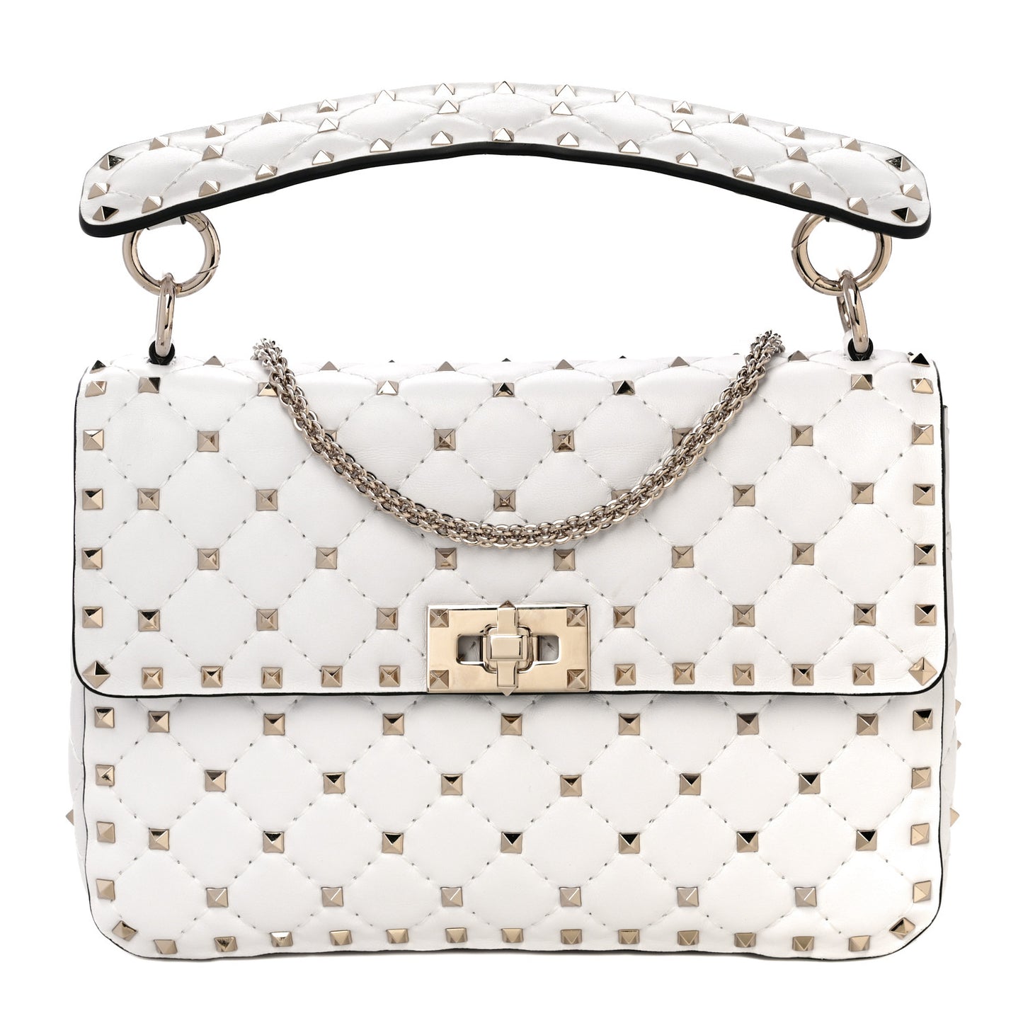 Lambskin Medium Rockstud Spike Shoulder Bag White