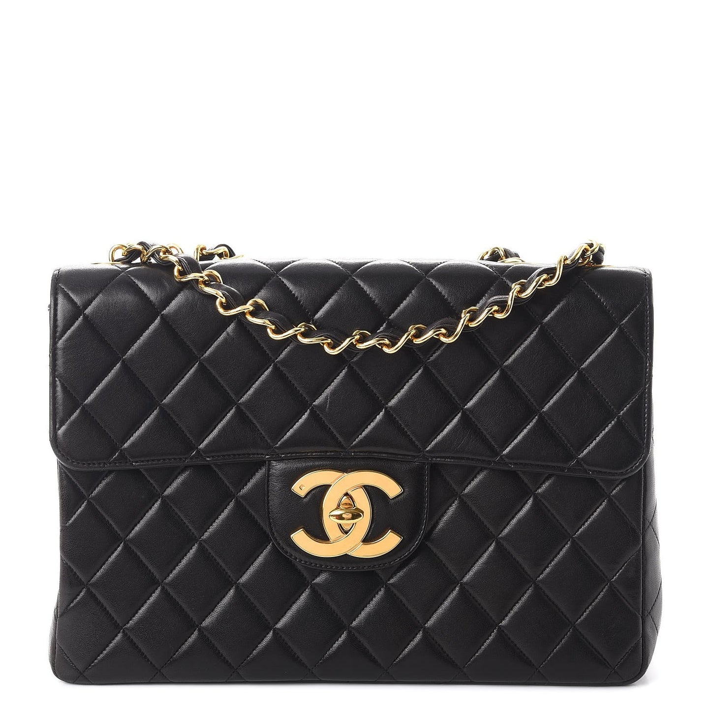 Lambskin Quilted Jumbo Single Flap Black