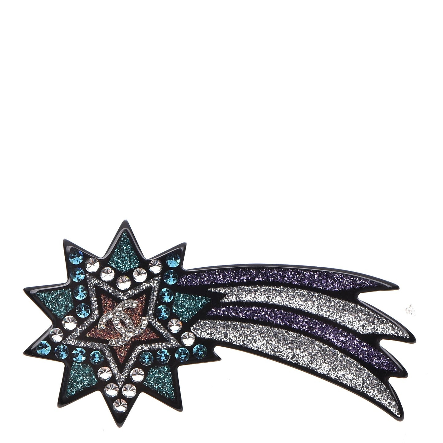 Glitter Resin CC Shooting Star Brooch Black Purple Green