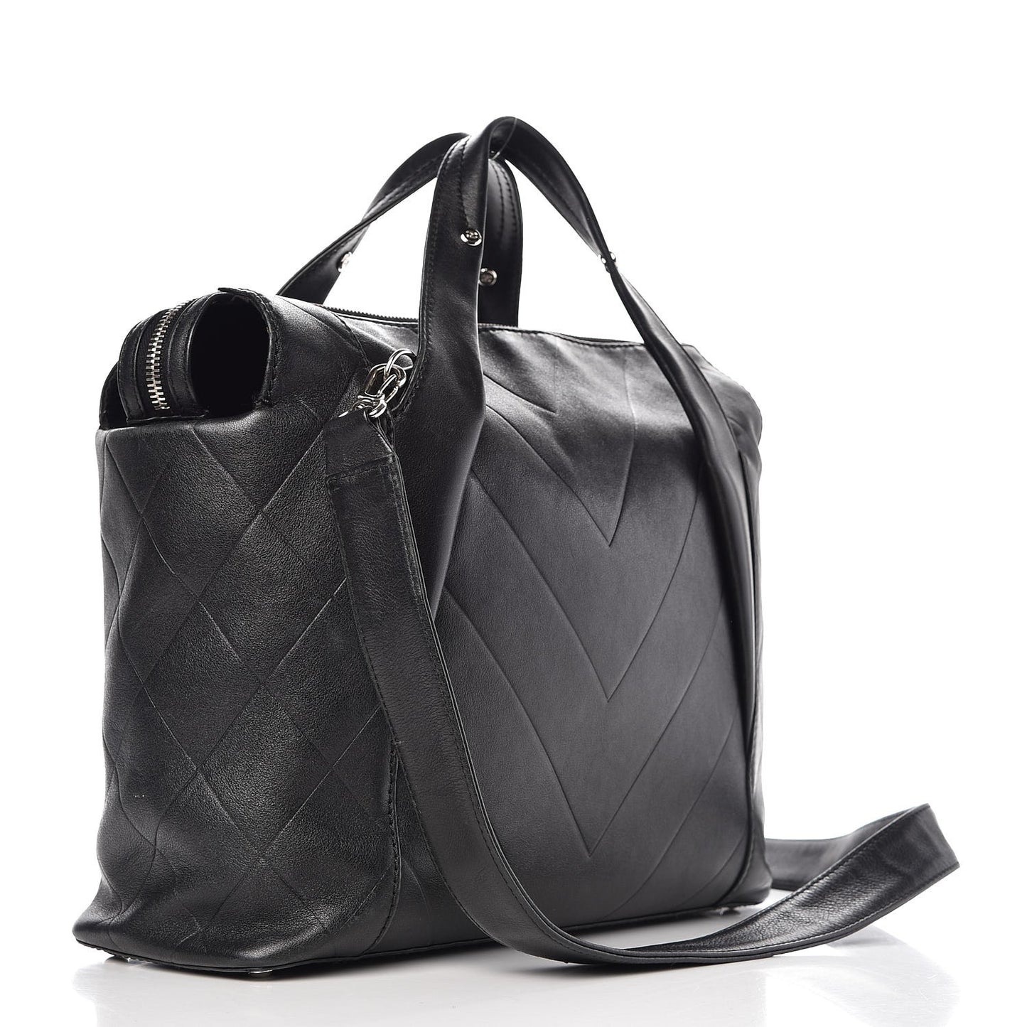 Calfskin CC Chevron All Day Long Tote Black